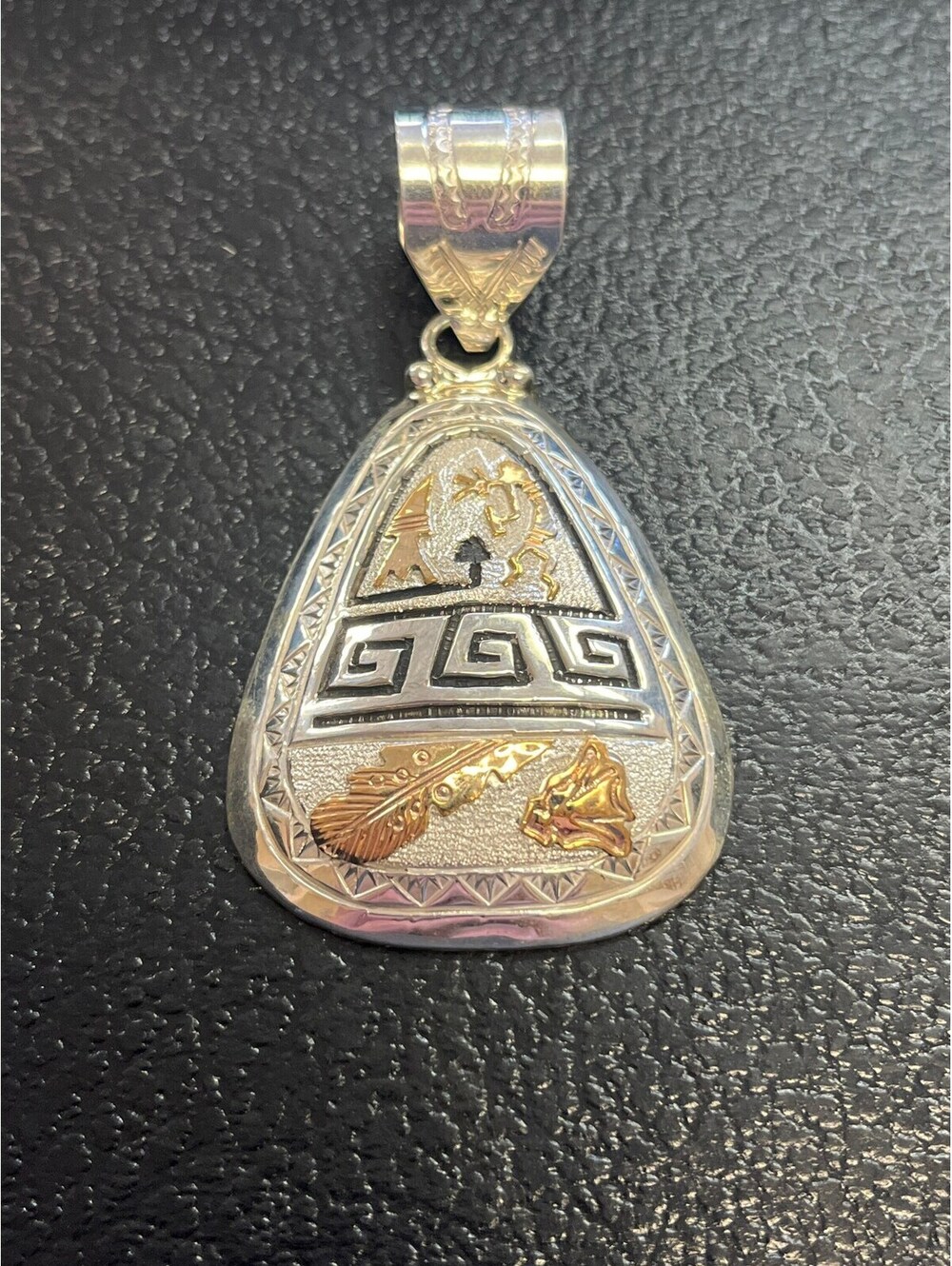 Native American Navajo handmade sterling silver pendant gold filled design
